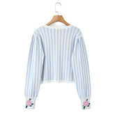 Blue Striped Button Knit Cardigan